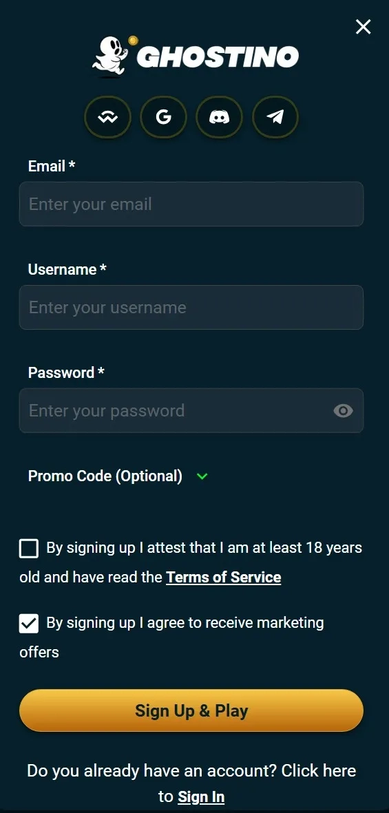Ghostino casino register